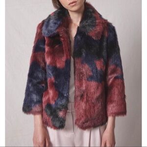 Allen Schwartz Mel Faux Fur Coat, Burgundy, Black and Navy, size Small